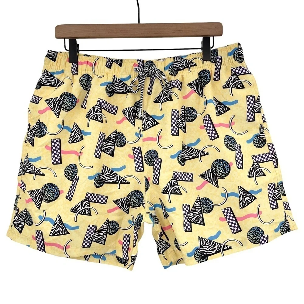 NEW Boardies Swim Trunks Novelty 80s Print Yellow 5